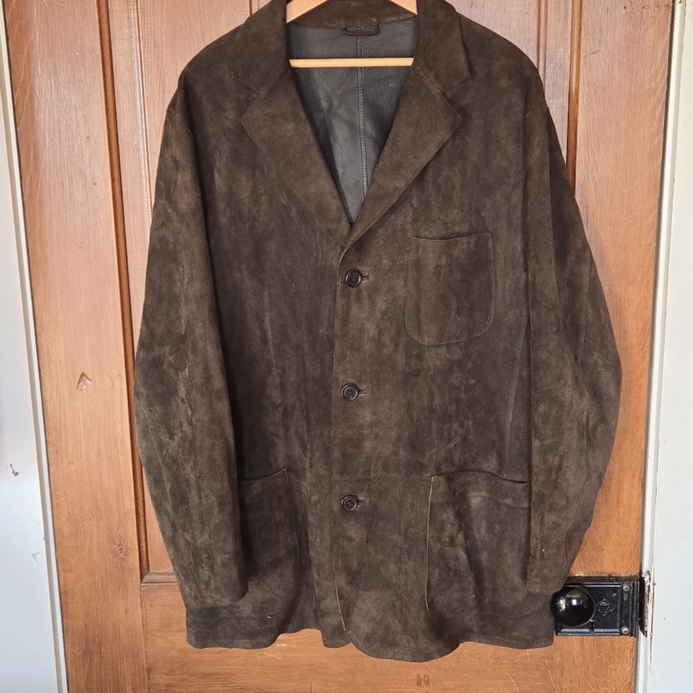 Ermenegildo Zegna Olive Green Suede/Leather Jacket with Lambskin Leather Lining